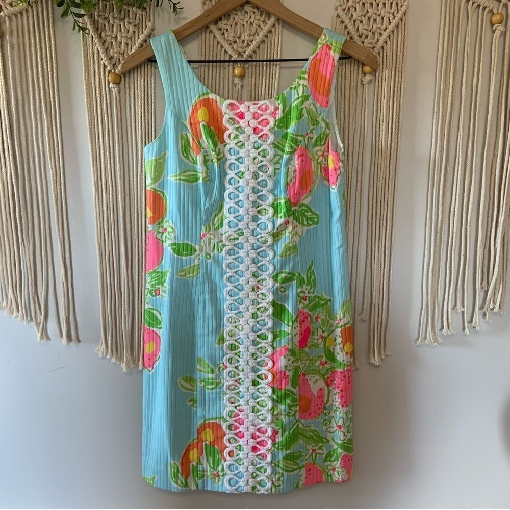LILLY PULITZER Cathy Shift Dress Pool Blue Pink Lemonade Women's Size 00